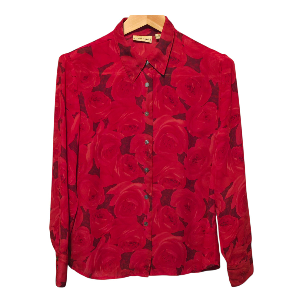 Apostrophe Top Womens Plus Size 16 Red Dark Floral Long Sleeve Semi Sheer